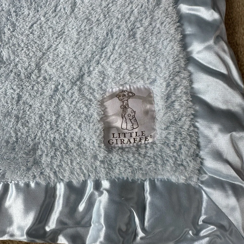 Little Giraffe Luxe Satin Trimmed Chenille Soft Faux Fur Baby Blanket Blue USA